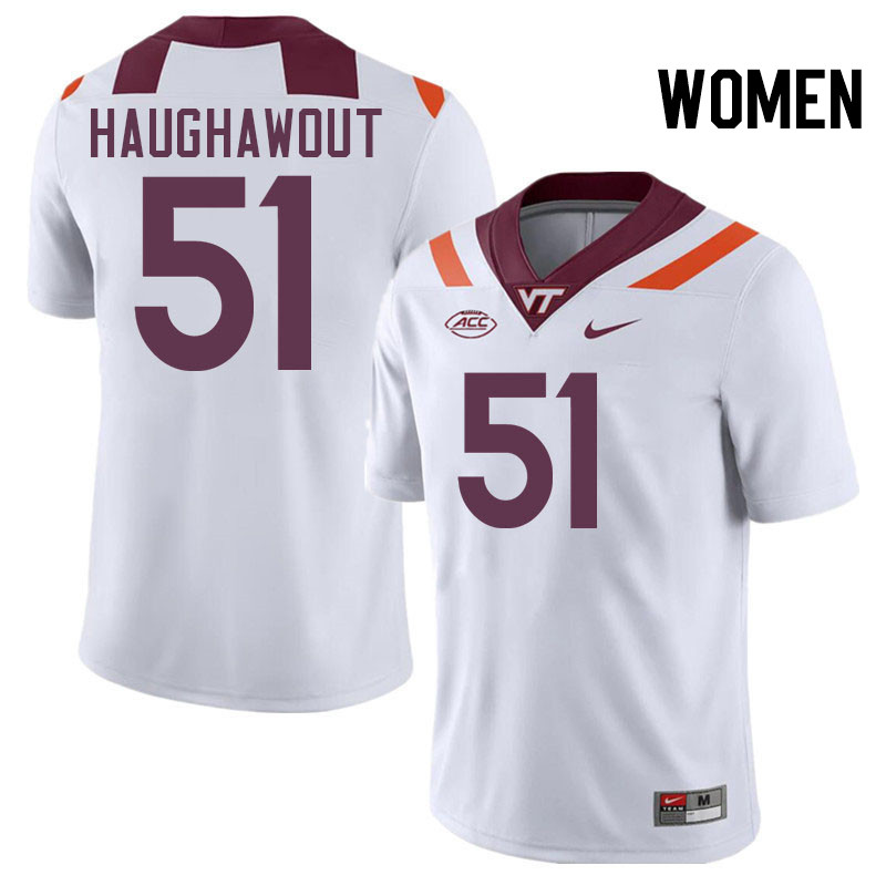 Women #51 Elijah Haughawout Virginia Tech Hokies College Football Jerseys Stitched-White